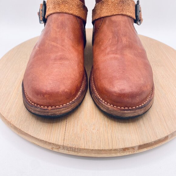 Frye Boots Womens 7.5 Tan Leather Back Zip Vicky Ankle Engineer Moto Biker - Picture 3 of 13